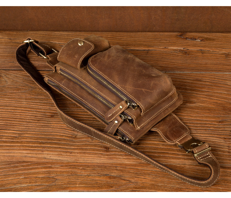 Vintage Brown Leather Mens Fanny Pack Waist Bag Coffee Hip Pack Belt Bag Bumbag for Men