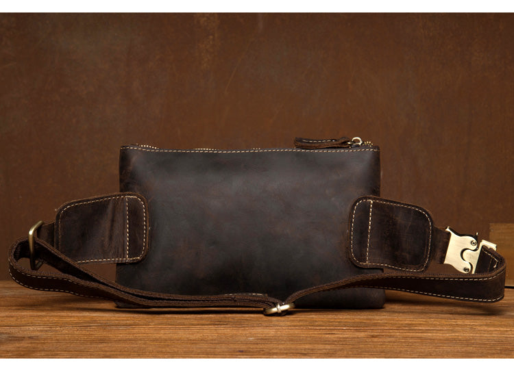 Vintage Brown Leather Mens Fanny Pack Waist Bag Coffee Hip Pack Belt Bag Bumbag for Men