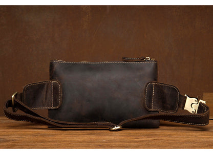 Vintage Brown Leather Mens Fanny Pack Waist Bag Coffee Hip Pack Belt Bag Bumbag for Men