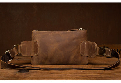 Vintage Brown Leather Mens Fanny Pack Waist Bag Coffee Hip Pack Belt Bag Bumbag for Men