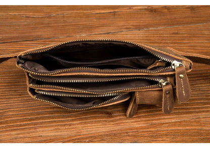 Vintage Brown Leather Mens Fanny Pack Waist Bag Coffee Hip Pack Belt Bag Bumbag for Men