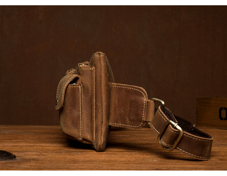 Vintage Brown Leather Mens Fanny Pack Waist Bag Coffee Hip Pack Belt Bag Bumbag for Men