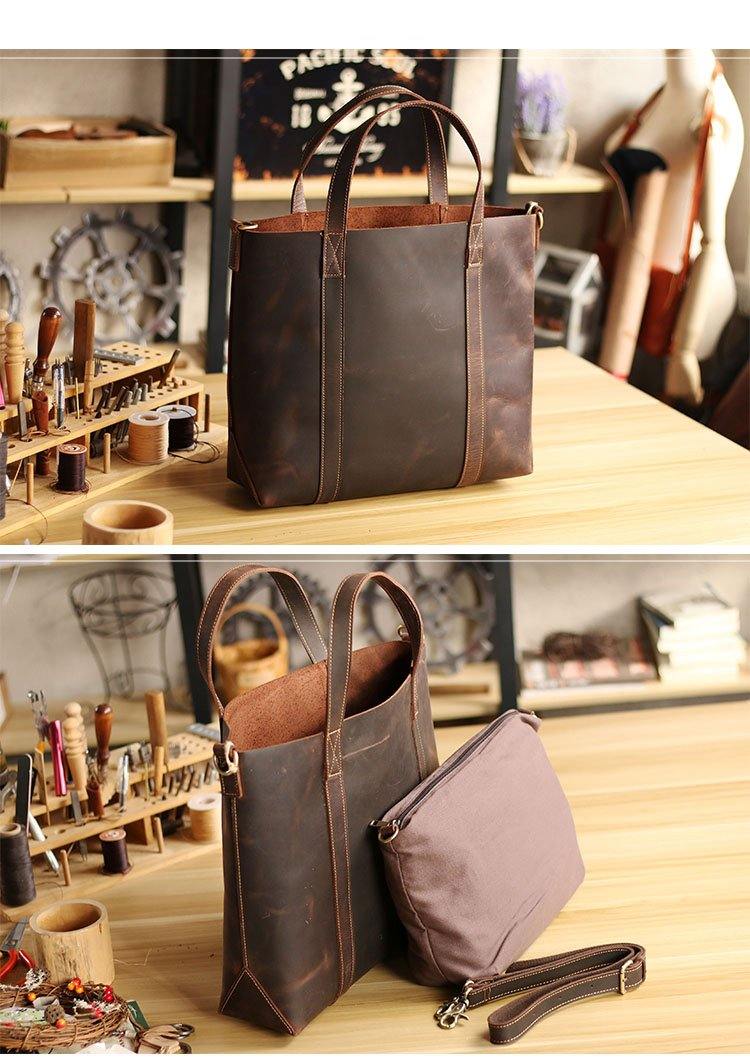 Dark Brown Vintage Leather Men Large Tote Bag Courier Tote Messenger Bag Tote For Men