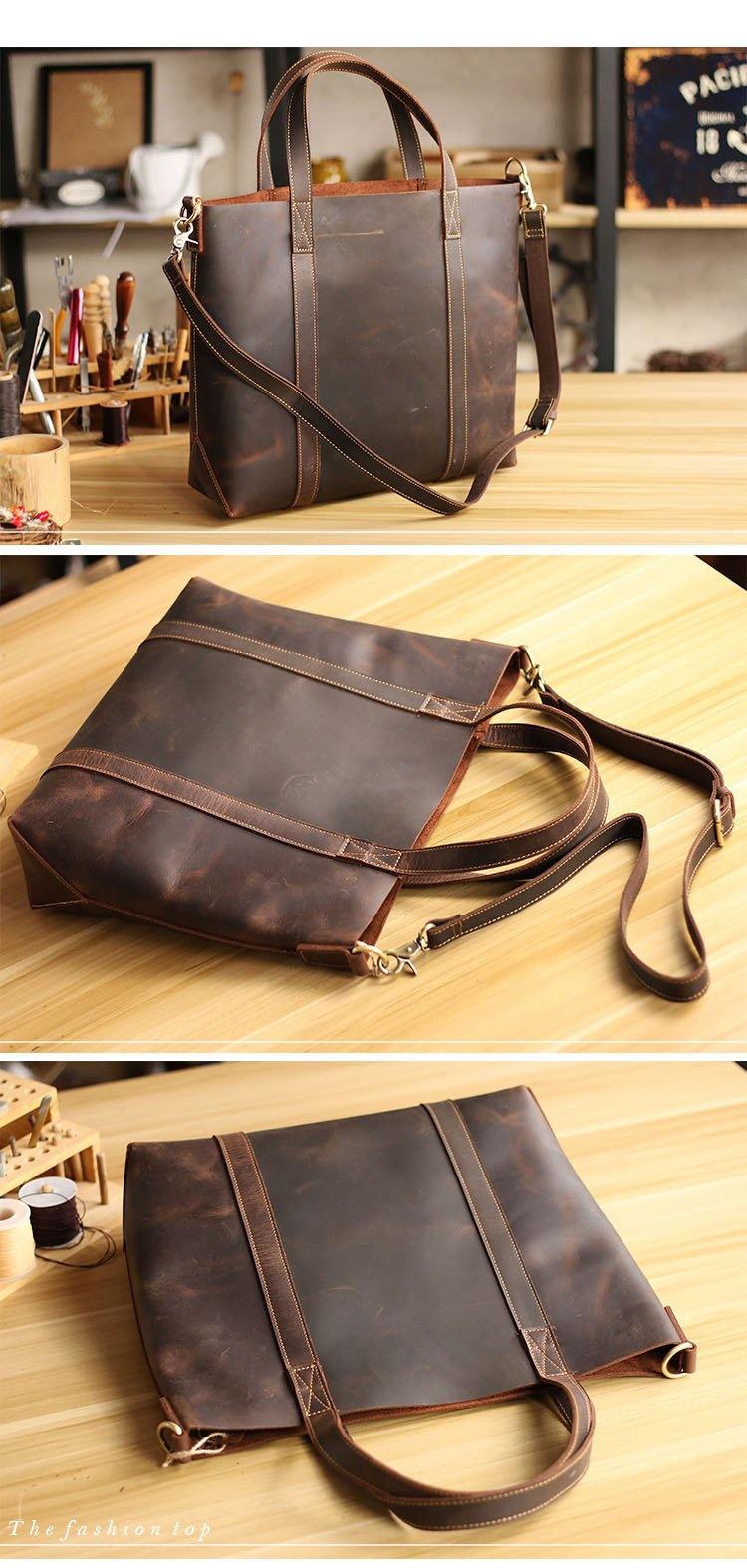 Dark Brown Vintage Leather Men Large Tote Bag Courier Tote Messenger Bag Tote For Men