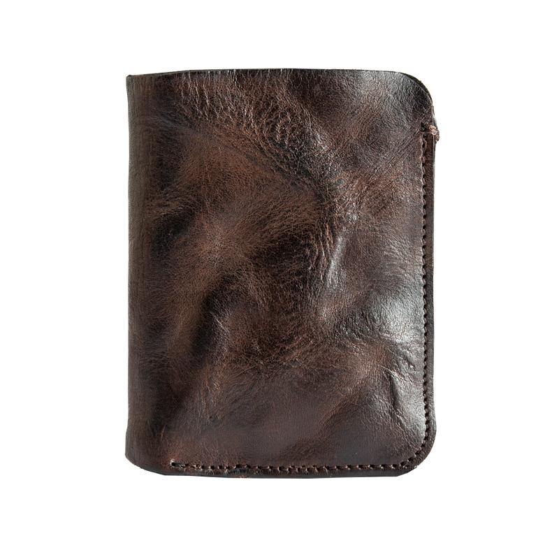 Dark Brown Wrinkled Leather Mens Front Pocket Card Wallets Bifold Vintage billfold Wallet Small Wallet for Men