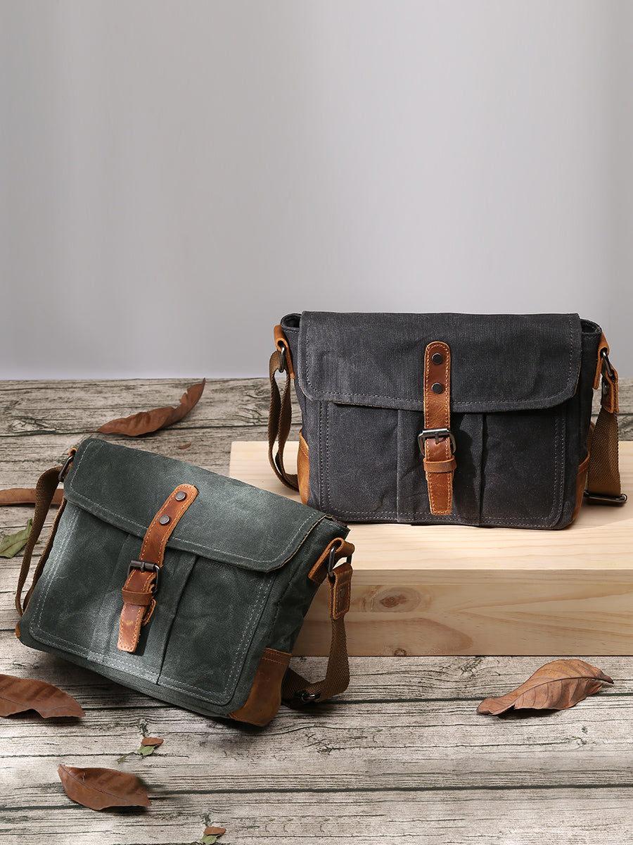 Waxed Canvas Mens Waterproof Side Bag, Courier Bag, Messenger Bag for Men