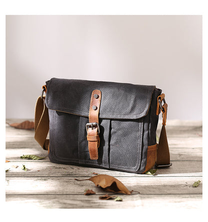 Waxed Canvas Mens Waterproof Side Bag, Courier Bag, Messenger Bag for Men