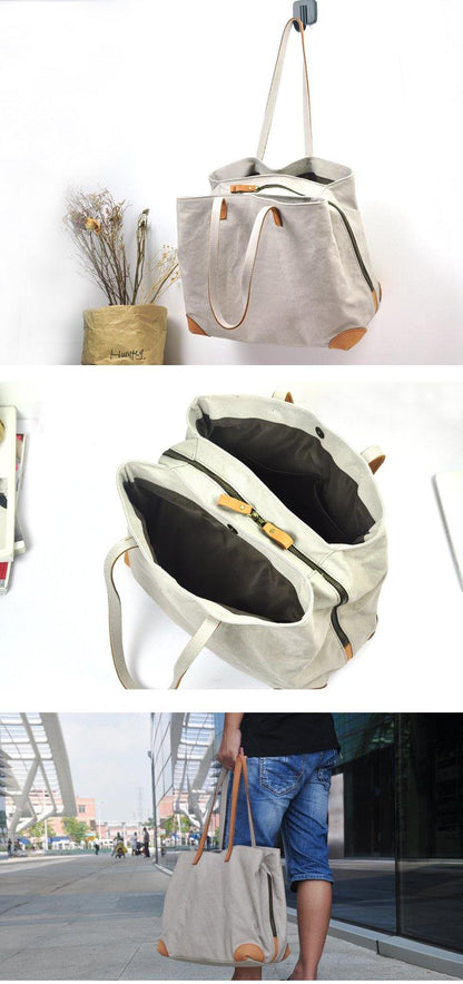 Gray Canvas Leather Mens Denim Bag Tote Bag Messenger Bag Camel Travel Bag For Men and Women