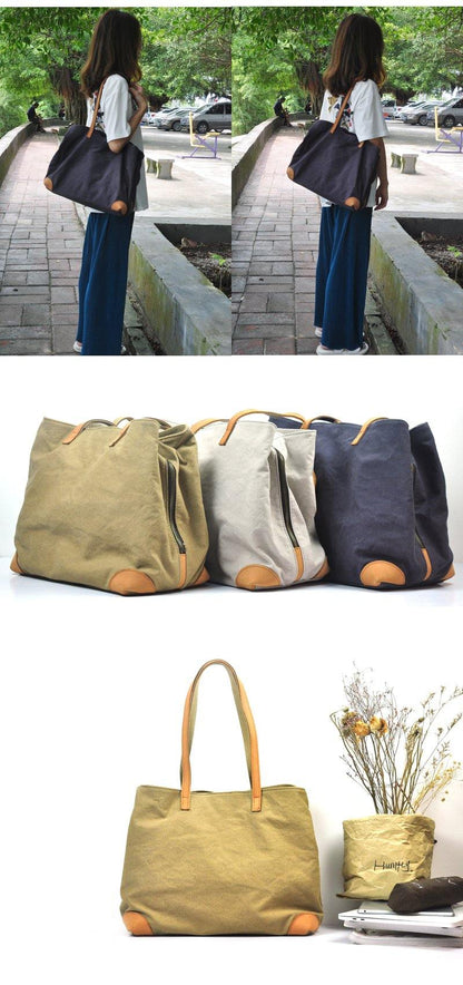 Gray Canvas Leather Mens Denim Bag Tote Bag Messenger Bag Camel Travel Bag For Men and Women