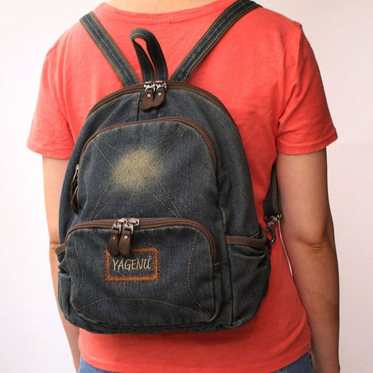 Vintage Denim Backpack School Backpack Womens Blue Denim School Rucksack For Women