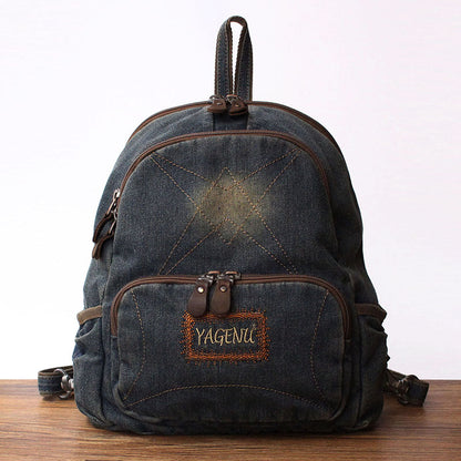 Vintage Denim Backpack School Backpack Womens Blue Denim School Rucksack For Women