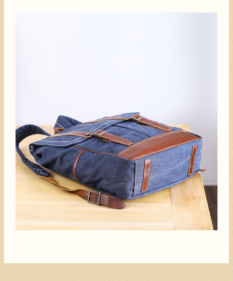 Denim Blue Waxed Canvas Mens Large 14'' Laptop Backpack College Backpack Hiking Backpack for Men