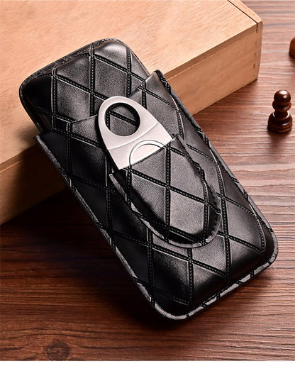 Black Diamond Leather Mens 3pcs Cigar Case With Cutter Leather Cigar Cases for Men