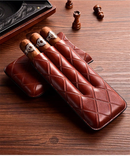 Black Diamond Leather Mens 3pcs Cigar Case With Cutter Leather Cigar Cases for Men