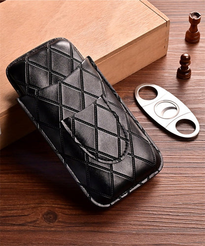 Black Diamond Leather Mens 3pcs Cigar Case With Cutter Leather Cigar Cases for Men