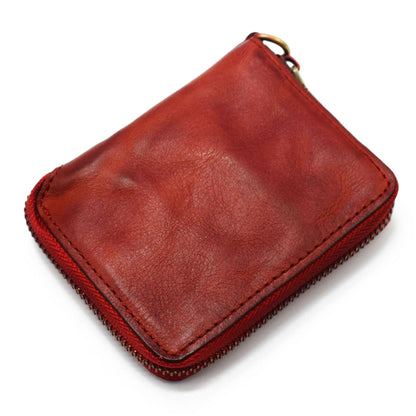 Brown Men Leather Zip Billfold Small Chain Wallet with Coin Pocket Biker Bifold Chain Wallet for Men