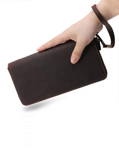 LEATHER MENS Wristlet Wallet Zipper Vintage Clutch FOR MEN