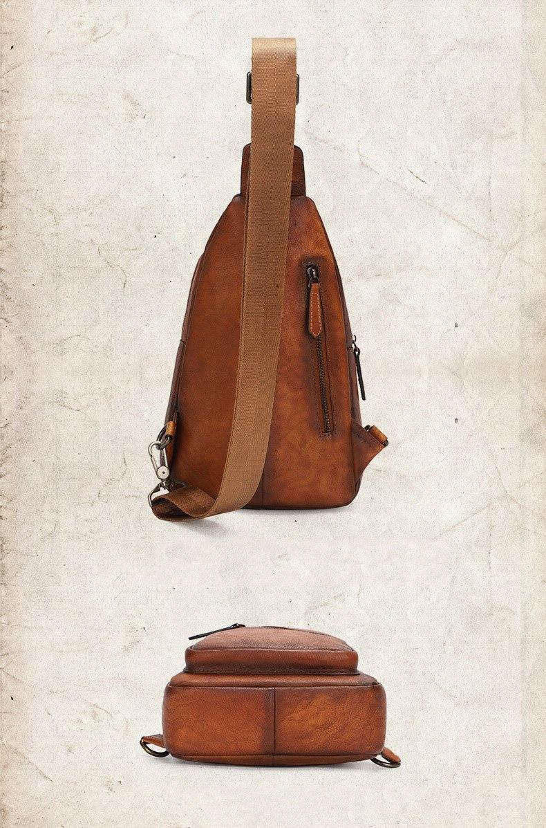 Vintage Brown Leather Men's Sling Bags Chest Bag Brown Sling Pack Sling Backpack For Men