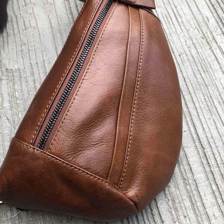 Fashion Brown Leather Men's Sling Bags Chest Bag Fashion Brown One shoulder Backpack Sling Bag For Men