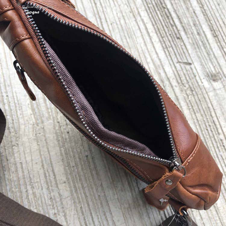 Fashion Brown Leather Men's Sling Bags Chest Bag Fashion Brown One shoulder Backpack Sling Bag For Men