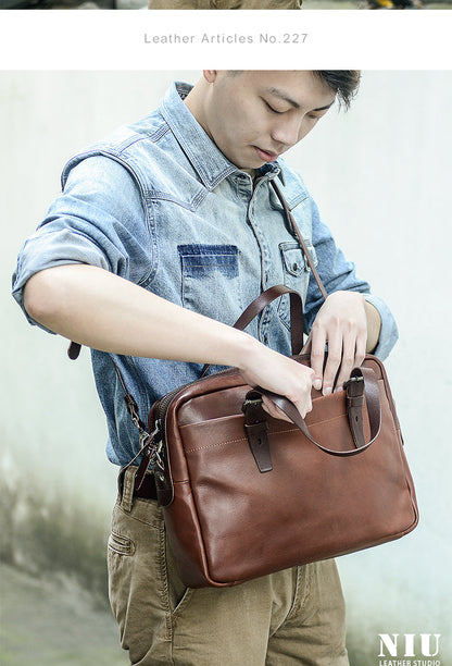 Fashion Leather Mens Cool Black Business Bag 13'' Messenger Bag Briefcase Brown Work Bag Laptop Bag for men