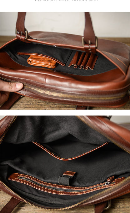 Fashion Leather Mens Cool Black Business Bag 13'' Messenger Bag Briefcase Brown Work Bag Laptop Bag for men