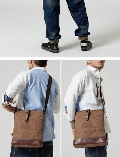 Fashion Vertical Canvas Leather Mens Courier Bag Crossbody Bag Messenger Bags Khaki Canvas Postman Bag for Men