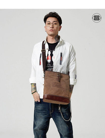 Fashion Vertical Canvas Leather Mens Courier Bag Crossbody Bag Messenger Bags Khaki Canvas Postman Bag for Men