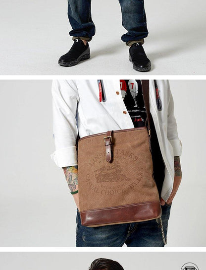 Fashion Vertical Canvas Leather Mens Courier Bag Crossbody Bag Messenger Bags Khaki Canvas Postman Bag for Men