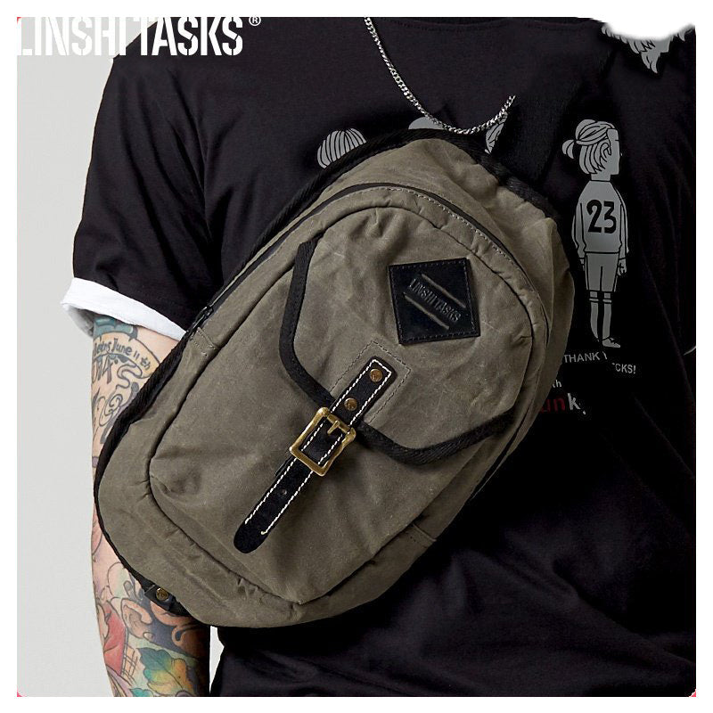 Fashion Waxed Canvas Mens Sling Bag Canvas Sling Pack Blue Canvas Sling Backpack for Men