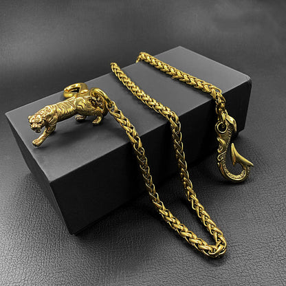 Cool Brass 18' Mens Tiger Hook Key Chain Pants Chain Wallet Chain Motorcycle Wallet Chain for Men
