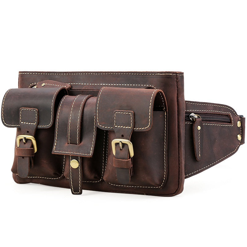 Cool Leather Brown Men's Fanny Pack Chest Bag Vintage Waist Bag Hip Pack For Men