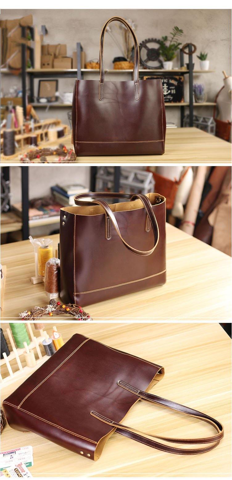 Vintage Brown Leather Men Womens Tote 15 inches Amber Brown Tote Bag Shoulder Tote Bag For Men