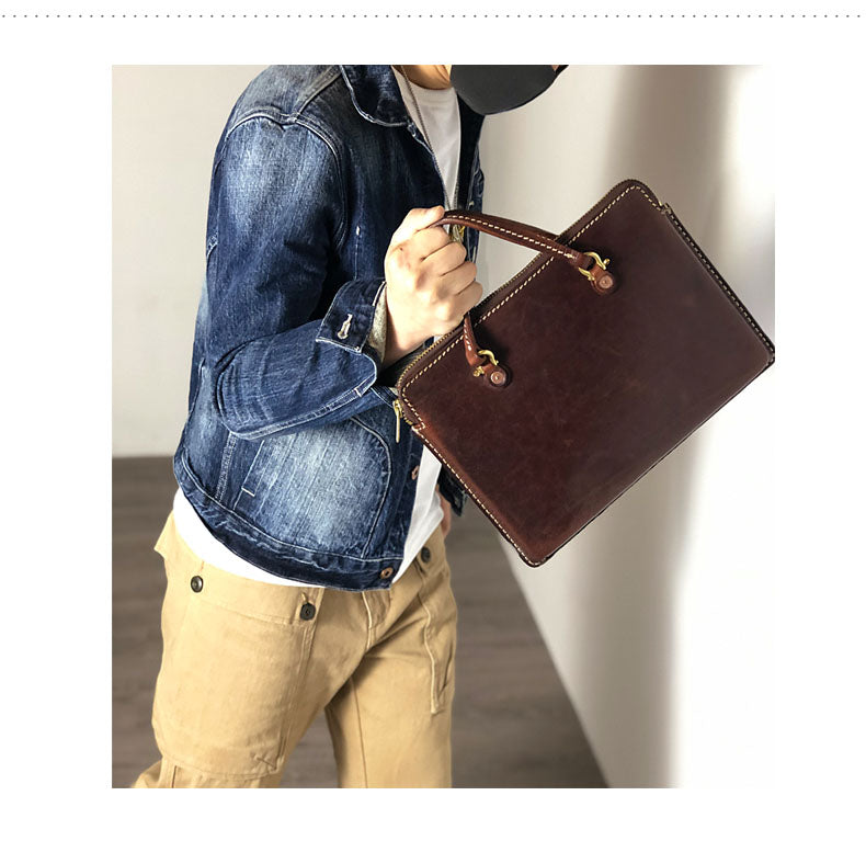 Fashionable Handmade Leather Mens Cool Small Business Bag Messenger Bag Briefcase Work Bags Laptop Bag for men