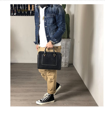 Fashionable Handmade Leather Mens Cool Small Business Bag Messenger Bag Briefcase Work Bags Laptop Bag for men