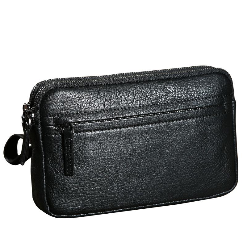 Genuine Leather Mens Clutch Cool Wallet Zipper Clutch Wristlet Bag Wallet for Men