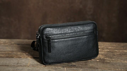 Genuine Leather Mens Clutch Cool Wallet Zipper Clutch Wristlet Bag Wallet for Men