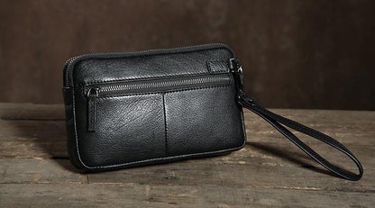 Genuine Leather Mens Clutch Cool Wallet Zipper Clutch Wristlet Bag Wallet for Men