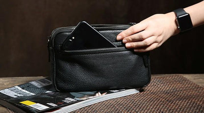 Genuine Leather Mens Clutch Cool Wallet Zipper Clutch Wristlet Bag Wallet for Men