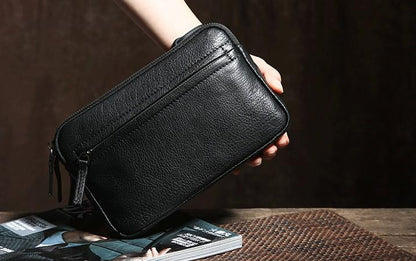 Genuine Leather Mens Clutch Cool Wallet Zipper Clutch Wristlet Bag Wallet for Men