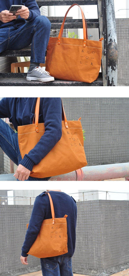 Vintage Canvas Leather Mens Womens Tote Shopping Bags Messenger Bag Tan Tote Handbag For Men Women