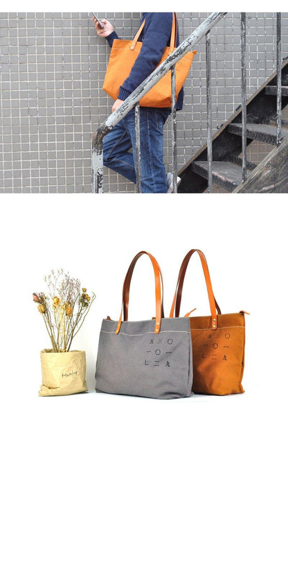 Vintage Canvas Leather Mens Womens Tote Shopping Bags Messenger Bag Tan Tote Handbag For Men Women