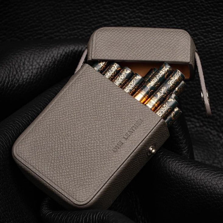 Classic Black Leather Mens 20pcs Cigarette Holder Cases Gray Cigarette Case for Men