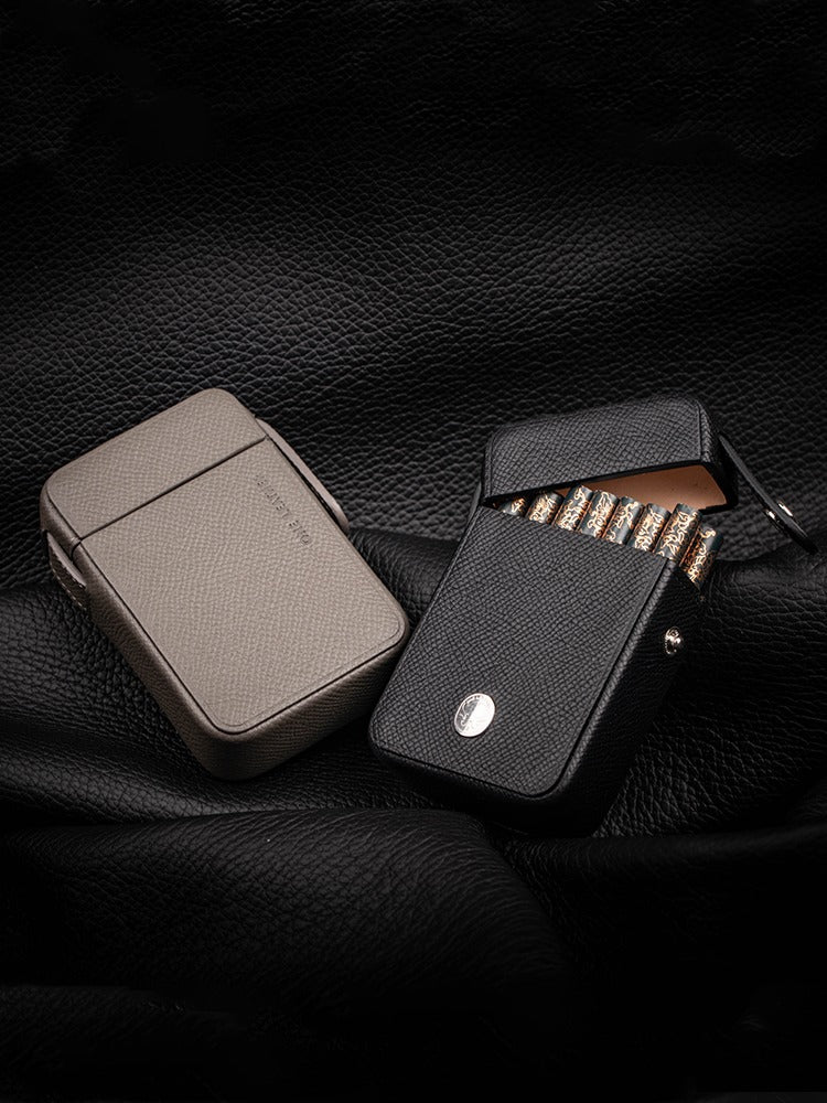 Classic Black Leather Mens 20pcs Cigarette Holder Cases Gray Cigarette Case for Men