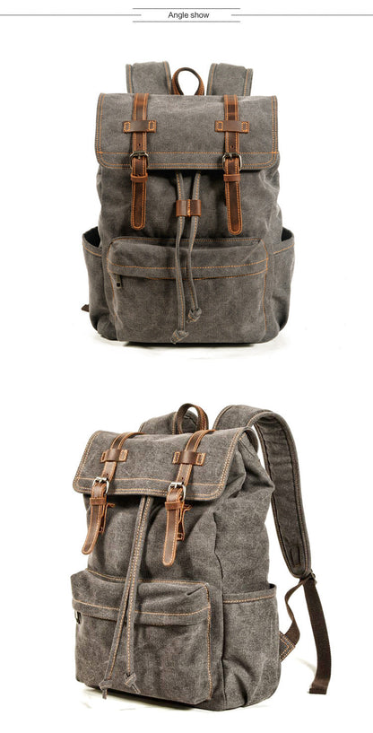 Gray Washed Canvas Satchel Backpack Canvas Mens School Backpack Hiking Backpack For Men