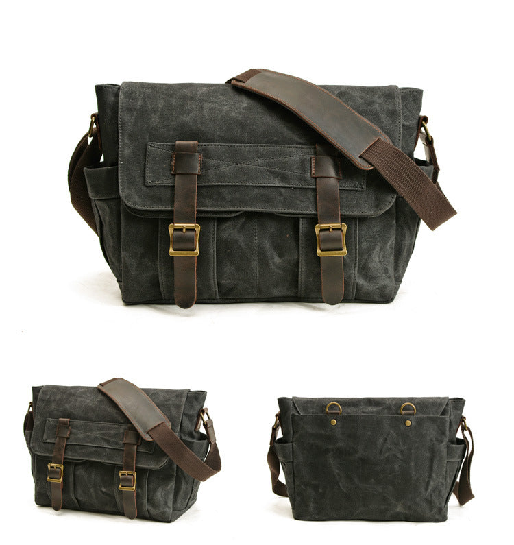 Gray Waxed Canvas SLR Camera Messenger Bag Mens Cycling Gray Camera Messenger Bag For Men