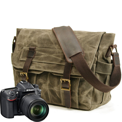 Gray Waxed Canvas SLR Camera Messenger Bag Mens Cycling Gray Camera Messenger Bag For Men