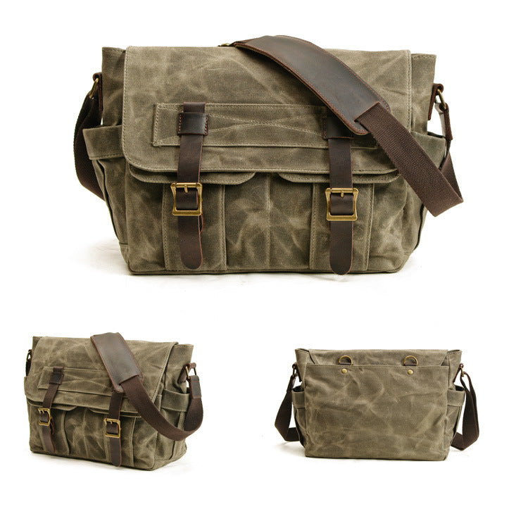 Gray Waxed Canvas SLR Camera Messenger Bag Mens Cycling Gray Camera Messenger Bag For Men