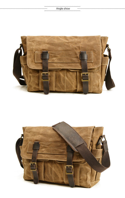 Gray Waxed Canvas SLR Camera Messenger Bag Mens Cycling Gray Camera Messenger Bag For Men