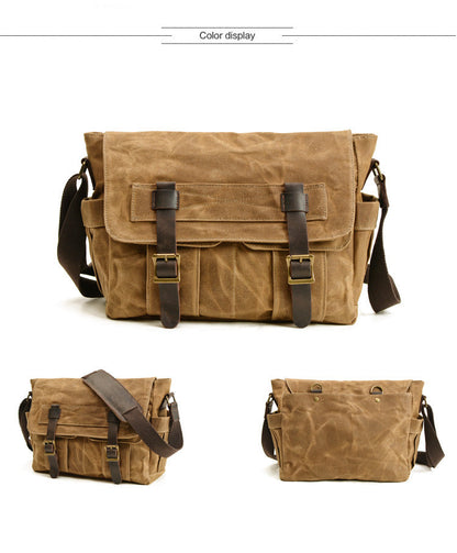 Gray Waxed Canvas SLR Camera Messenger Bag Mens Cycling Gray Camera Messenger Bag For Men